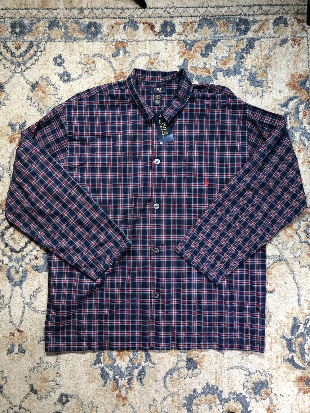 Polo Ralph Lauren Sleepwear Shirt Mens XL Blue Plaid Long Sleeve Pajama Top